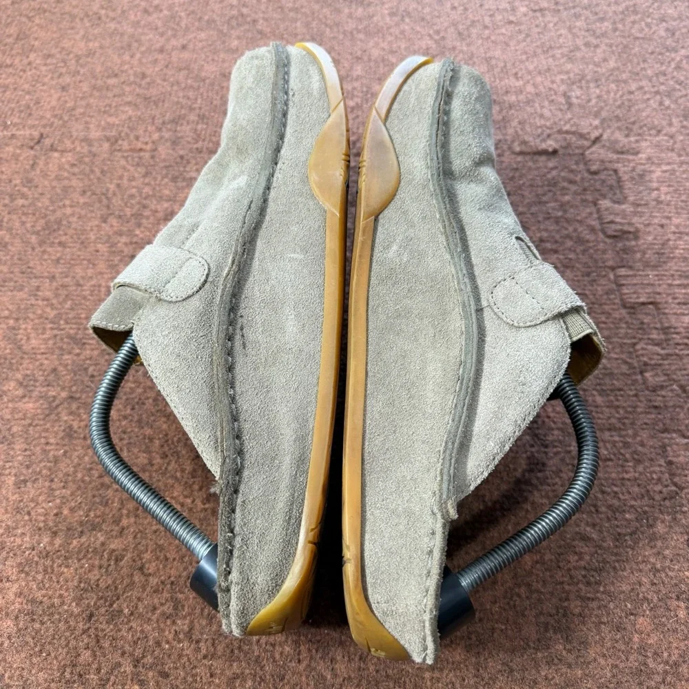 Earth Kalso Plateau Khaki Suede Clogs Mens 11.5 Negative Heel Buckle Mules Shoes